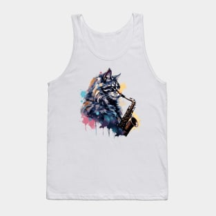 Maine Coon Cat Playing Saxophone Tank Top